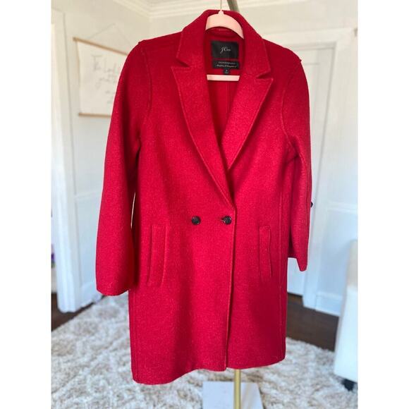 J.Crew Daphne Italian Boiled Wool Coat Red Double Breasted Longline Minimalist - Picture 3 of 12